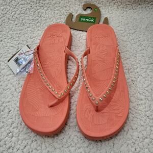 NEW Sanuk Flip Flop Funshine Gem  Fusion Coral  Sandals womens size 11